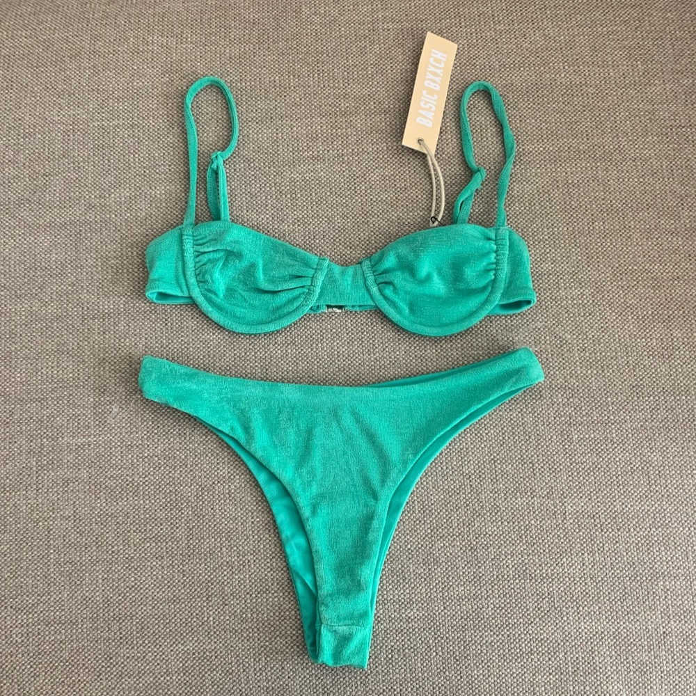 Brand New Dolls Kill Basic Bxxch Terry Cloth Green Reflective Bodysuit Swimsuit